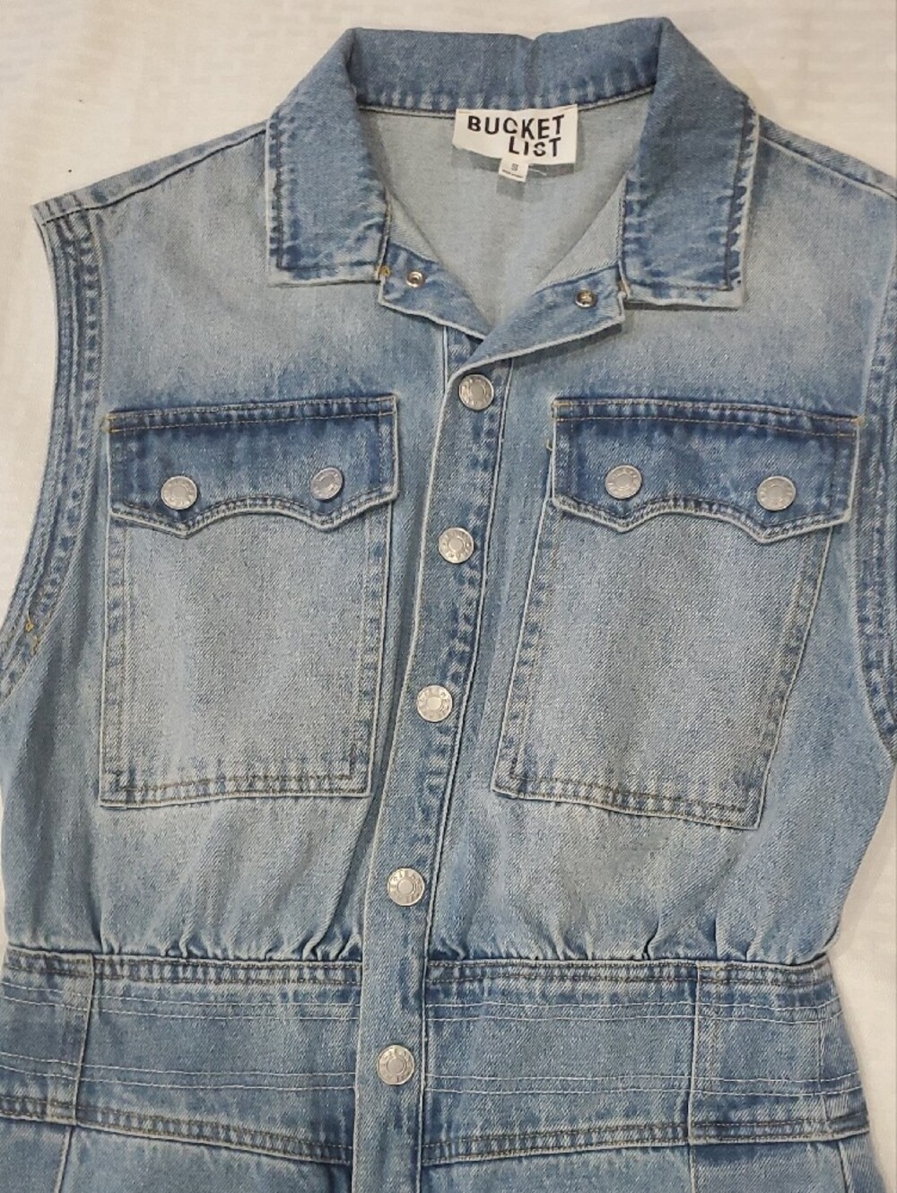 Sleeveless Light Blue Denim Wide-Leg Overalls - Picture 7 of 15